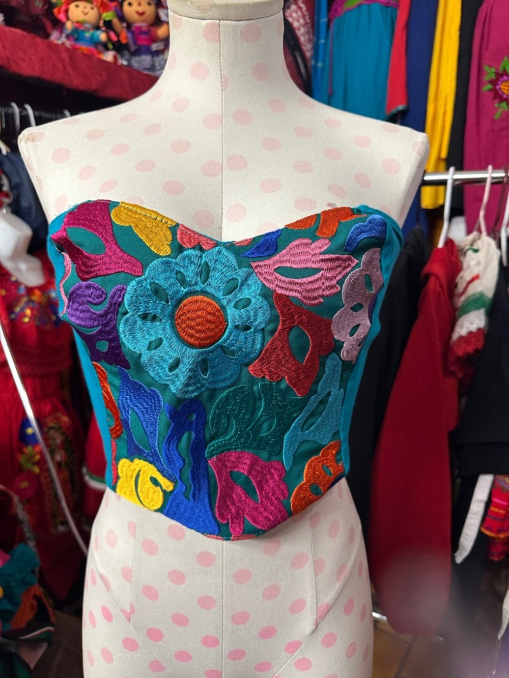 Vibrant Teal Floral Embroidered Corset Top